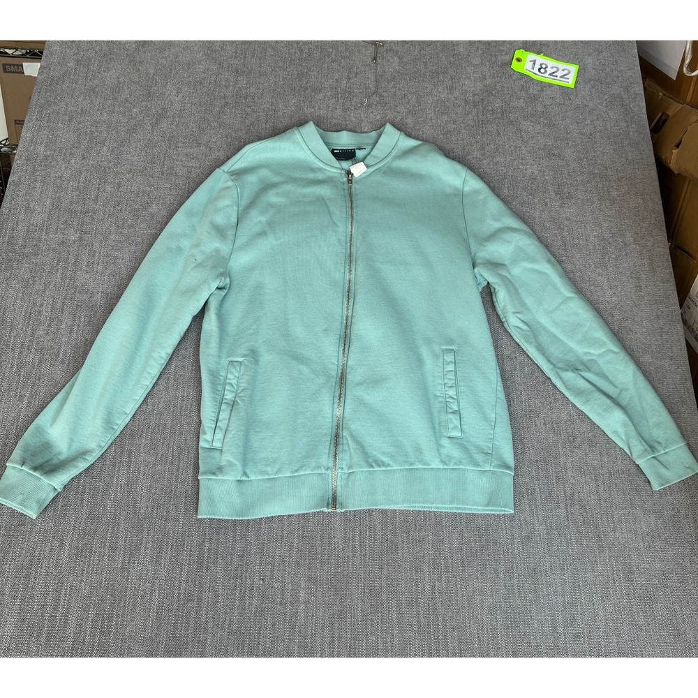 ASOS Design Bomber Jacket Mens L Mint Green Fleece Lined Long Sleeve Full Zip